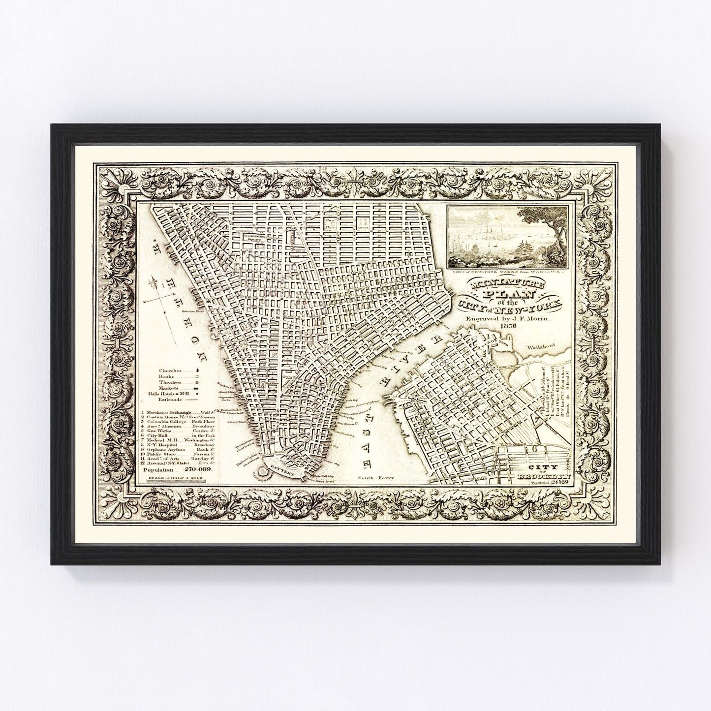 Vintage map of New York City, Queens County, New York, 1836