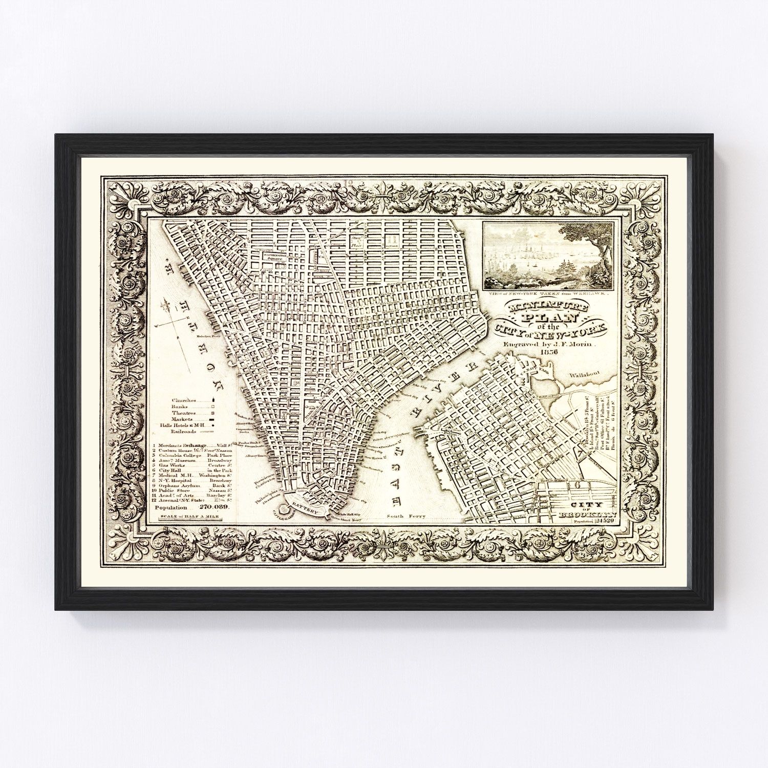 Vintage map of New York City, Queens County, New York, 1836
