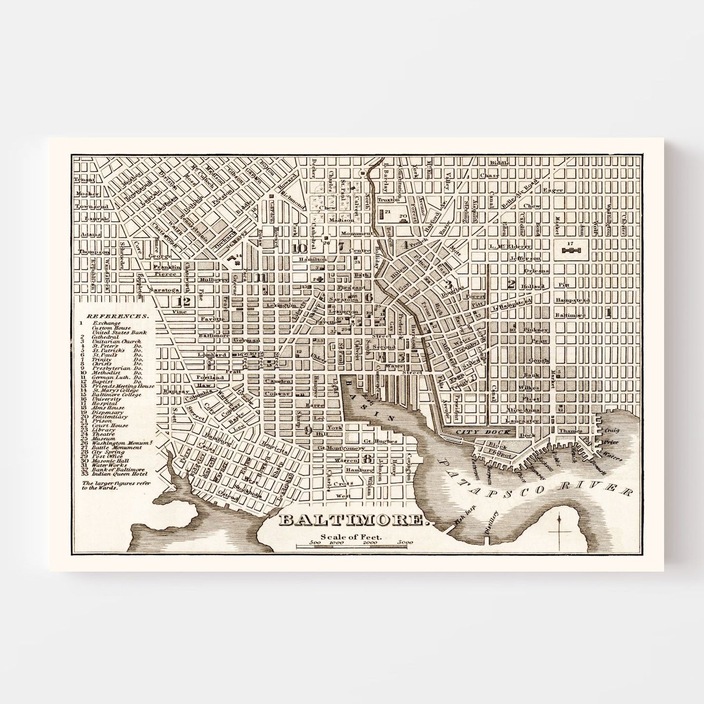 Vintage Map of Baltimore, Maryland, 1846