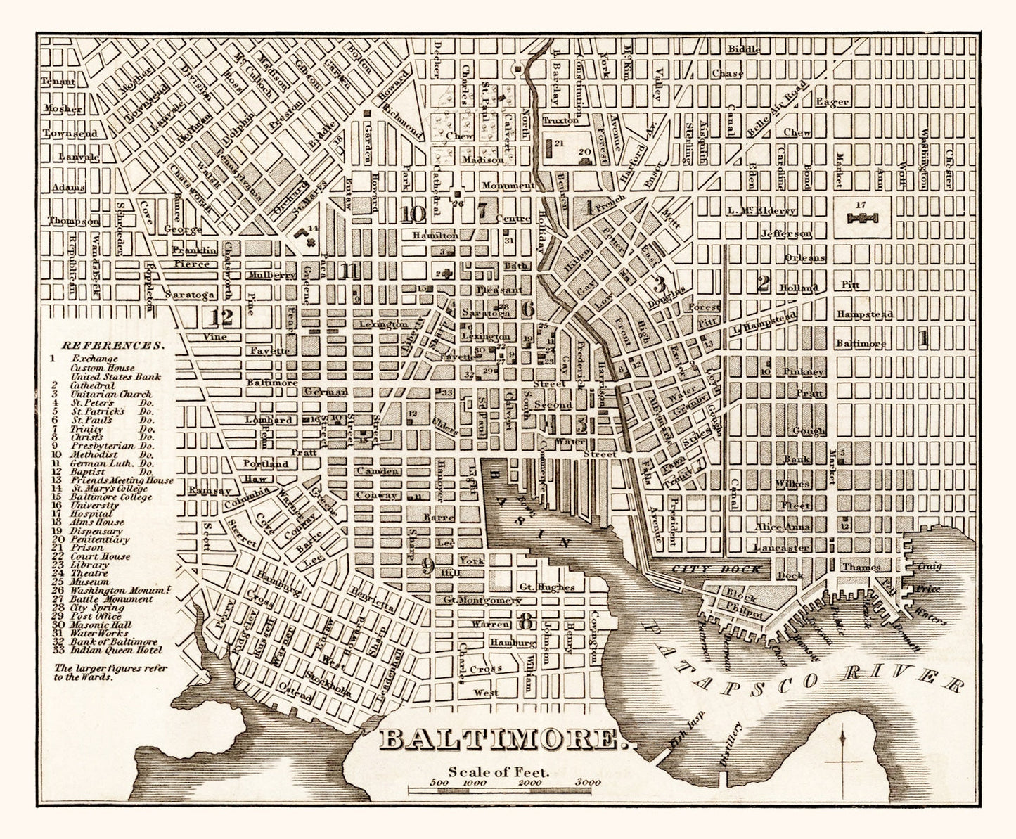 Vintage Map of Baltimore, Maryland, 1846