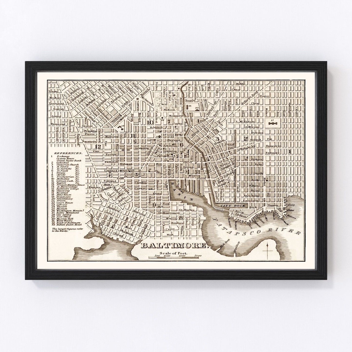 Vintage map of Baltimore, Maryland, 1846