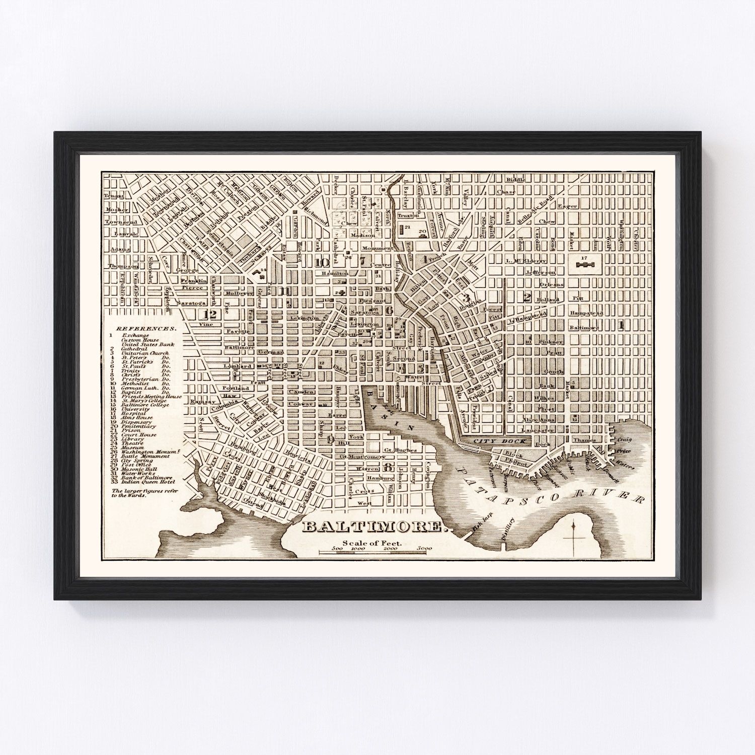 Vintage map of Baltimore, Maryland, 1846