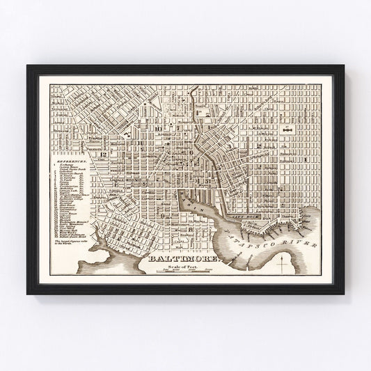 Vintage map of Baltimore, Maryland, 1846
