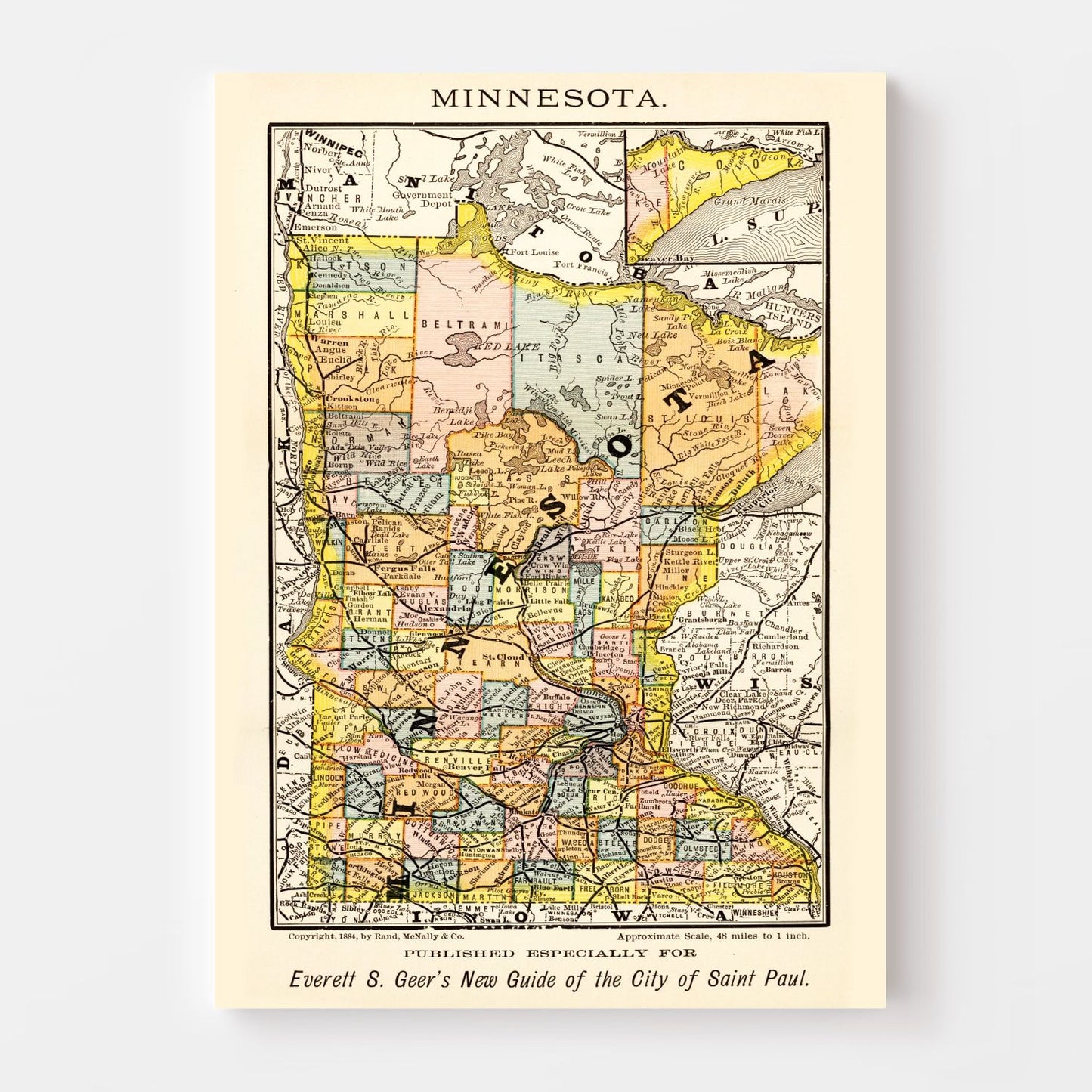 Vintage Map of Minnesota, 1884