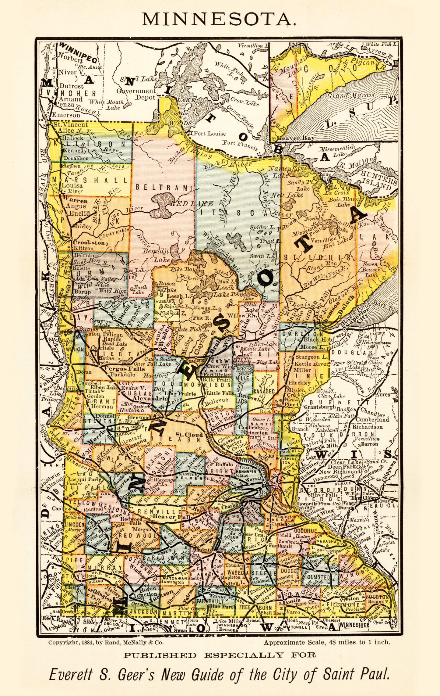 Vintage Map of Minnesota, 1884