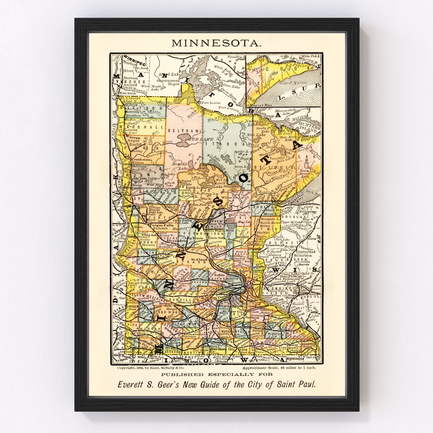 vintage map of Minnesota, 1884