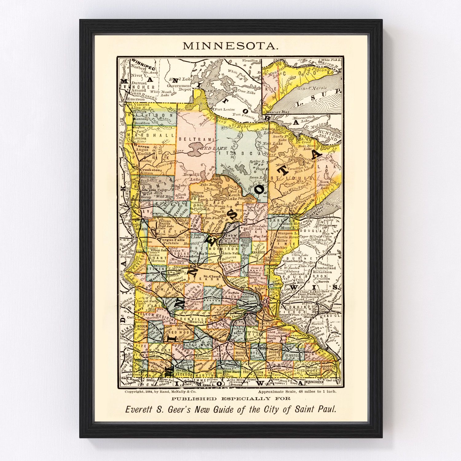 vintage map of Minnesota, 1884