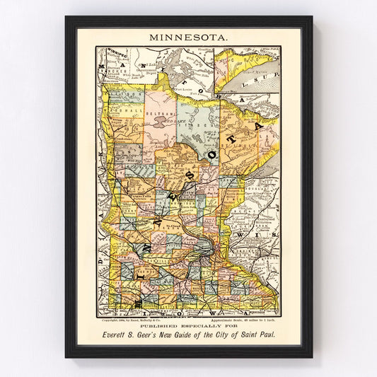 vintage map of Minnesota, 1884