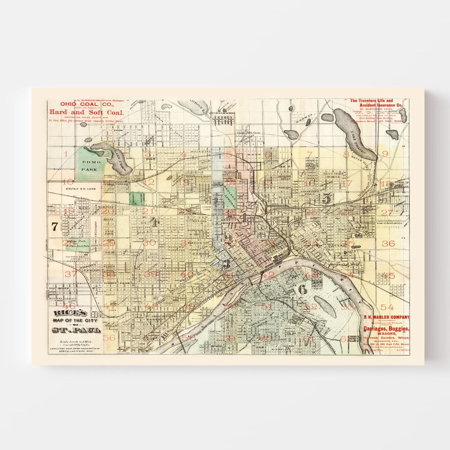 Vintage Map of St. Paul, Minnesota, 1884