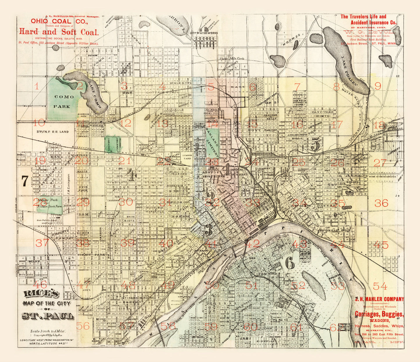 Vintage Map of St. Paul, Minnesota, 1884