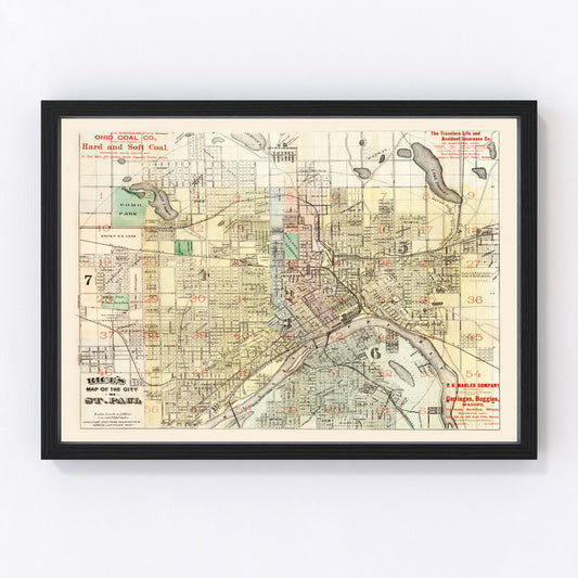 vintage map of St. Paul, Minnesota, 1884