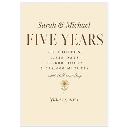Personalized 5 Year Anniversary Print - 70x100 cm / 28x40″ / Museum-Quality Matte Paper Wooden Framed Poster - White frame - Sparkycare