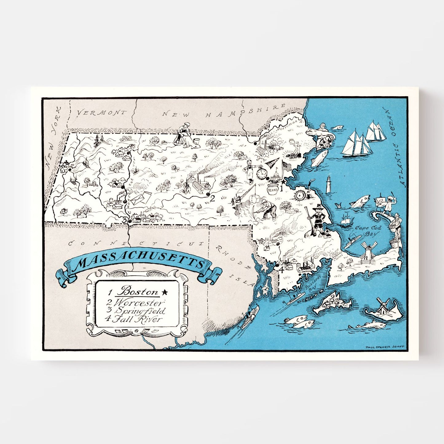 Vintage Map of Massachusetts, 1931