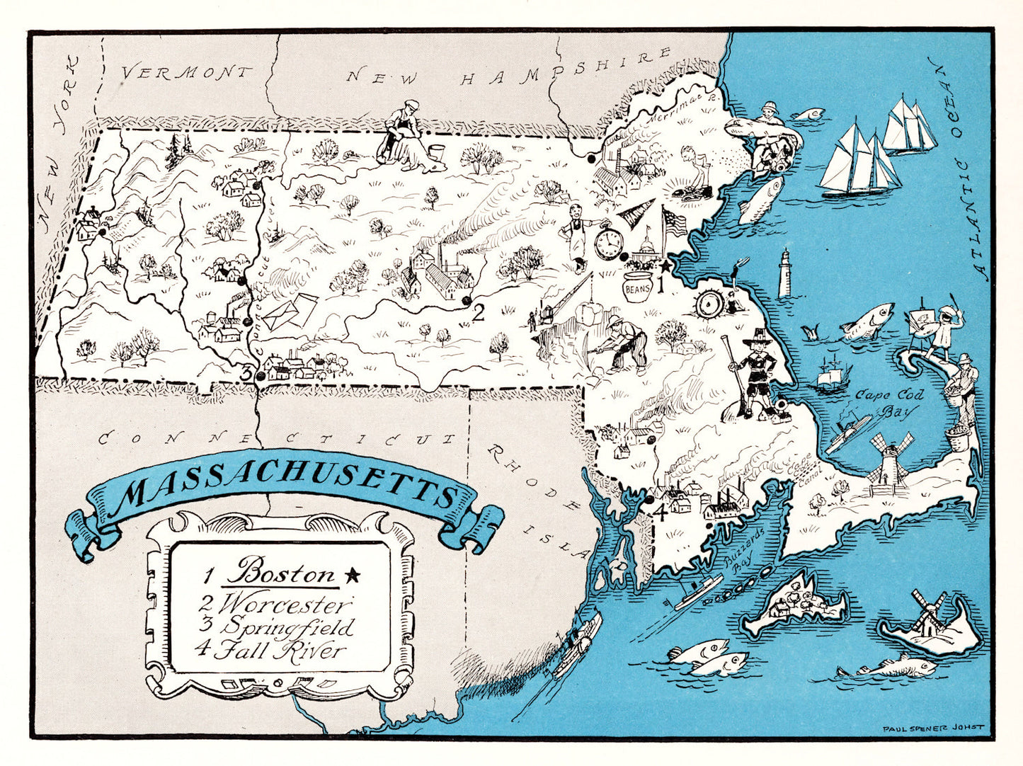 Vintage Map of Massachusetts, 1931