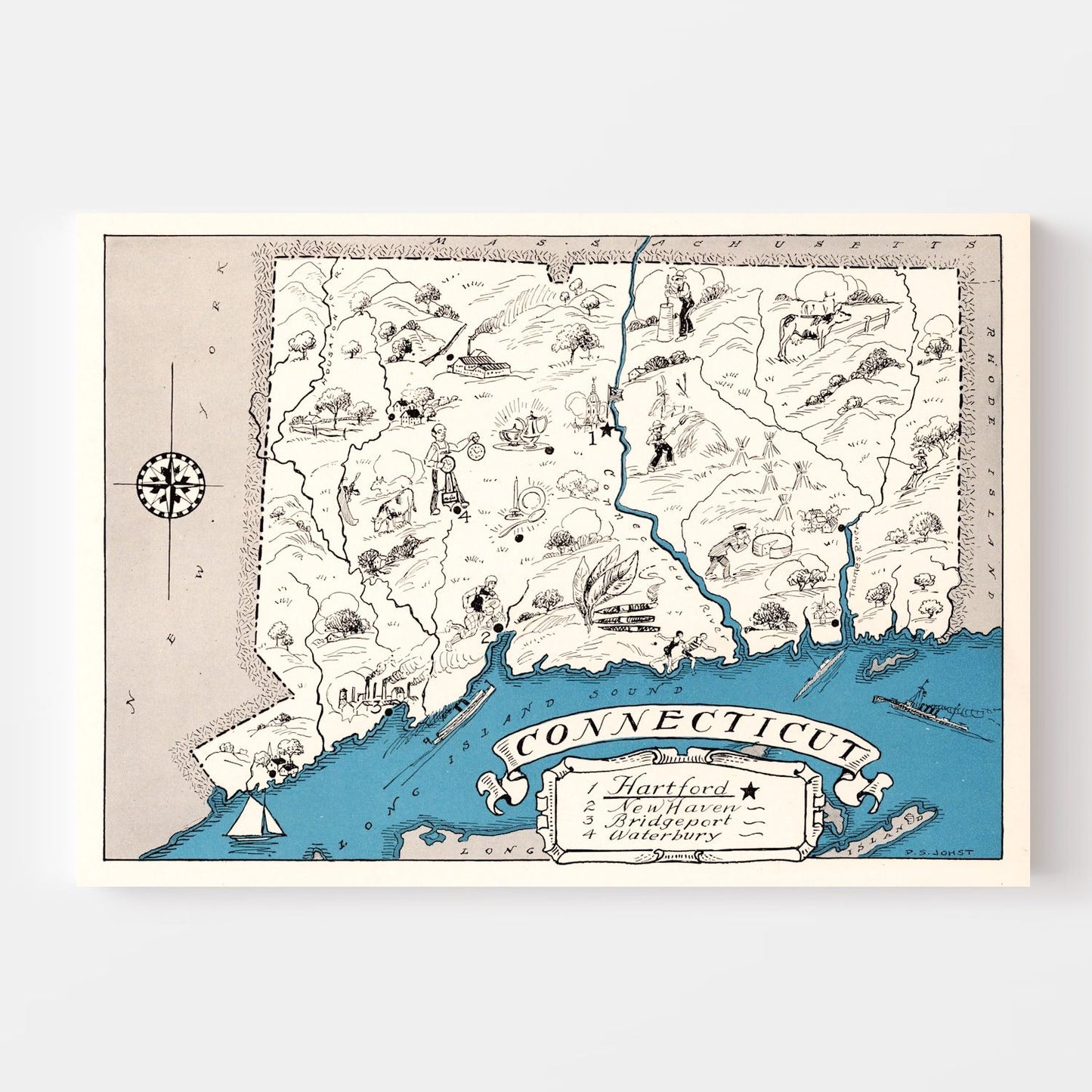 Vintage Map of Connecticut 1931