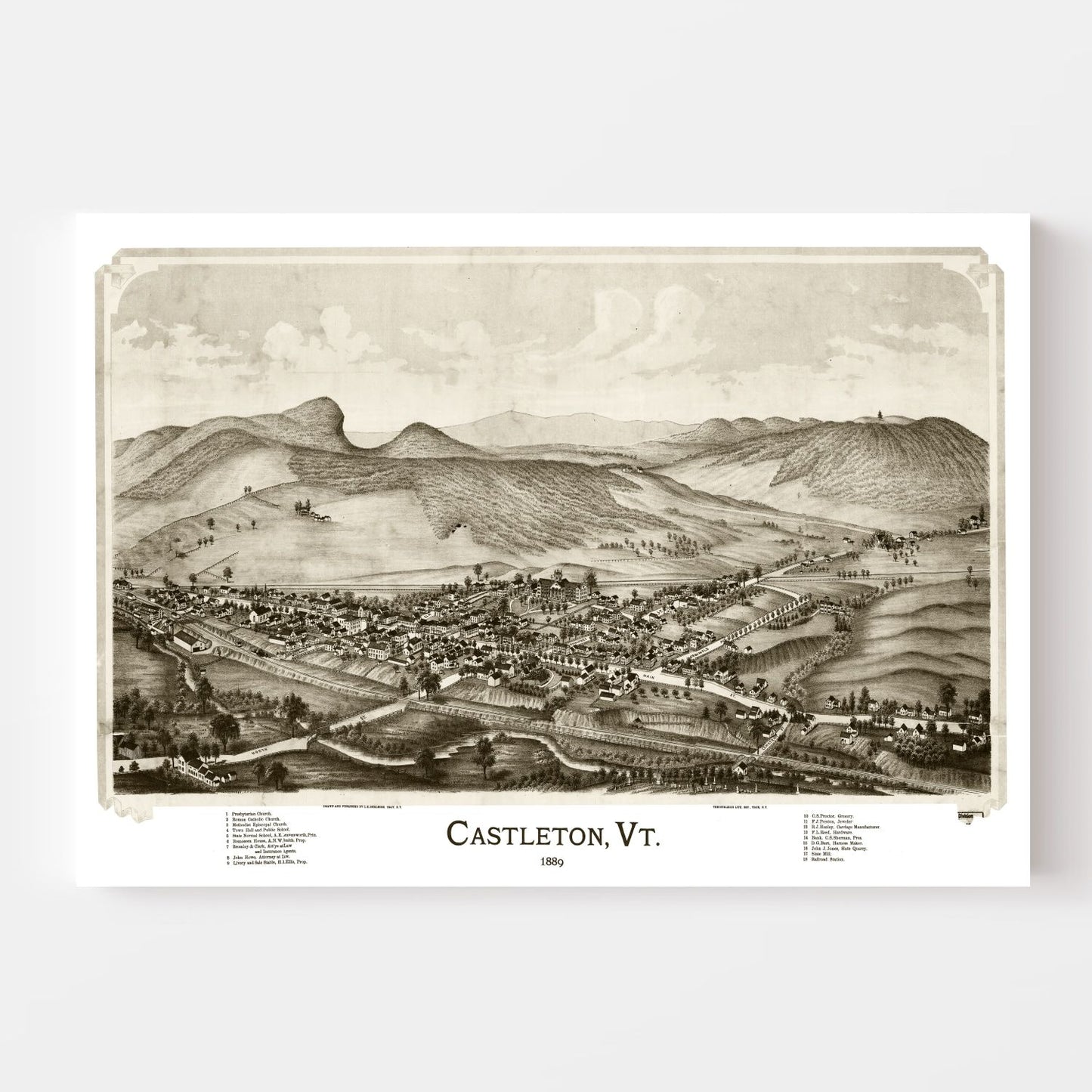 Vintage Map of Castleton, Vermont, 1886