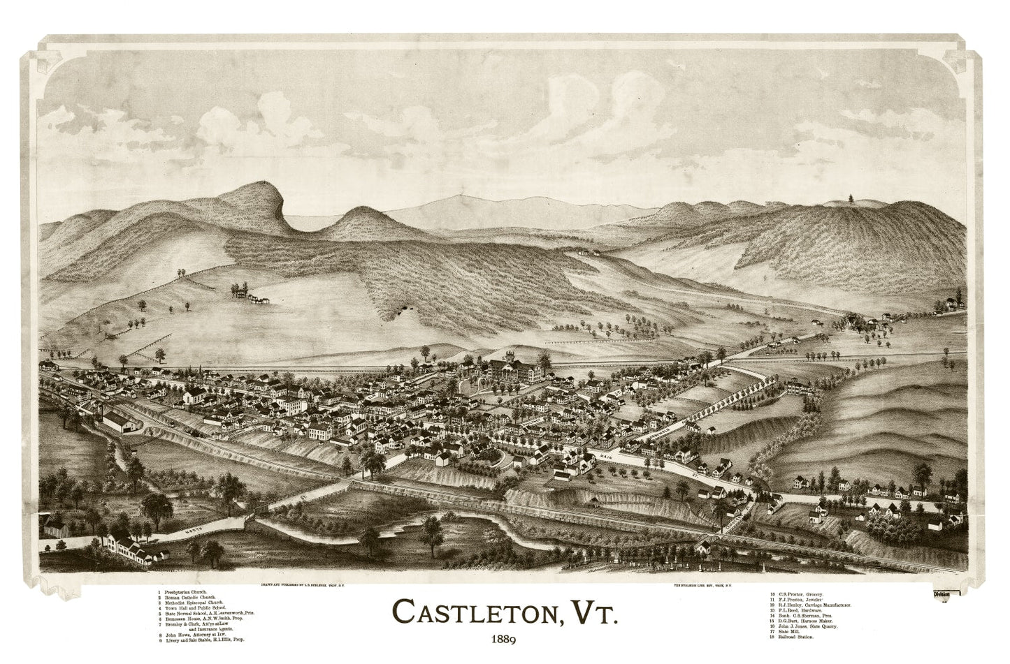 Vintage Map of Castleton, Vermont, 1886
