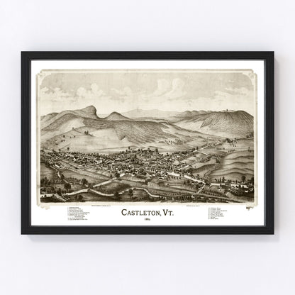 Vintage map of Castleton, Vermont, 1886, restored vintage wall art print