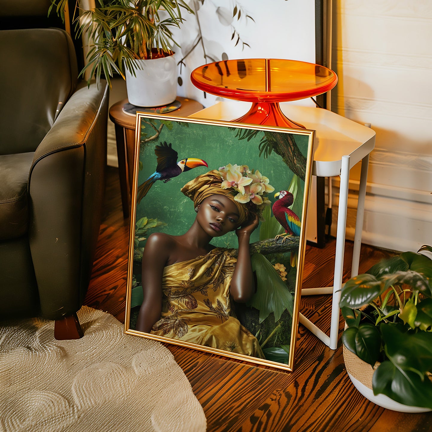 Golden Muse of the Jungle - Boho Tropical Portrait Art