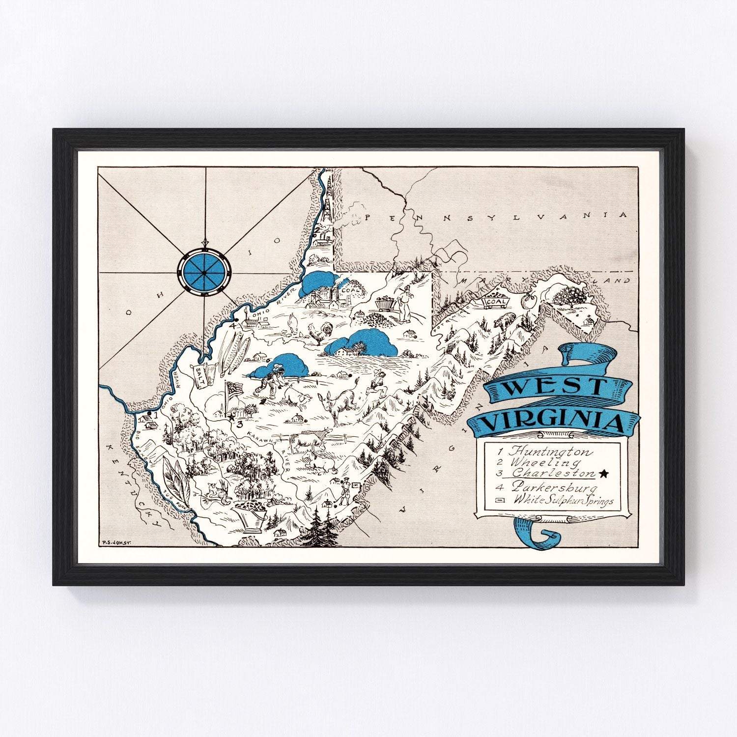 Vintage map of West Virginia, 1931 - Appalachian restored cartographic print