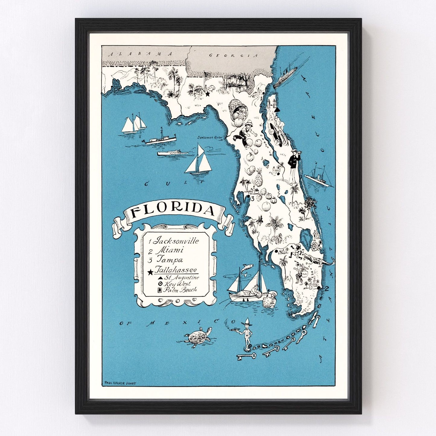 Vintage restored map of Florida, 1931, Depression-era Sunshine State cartography