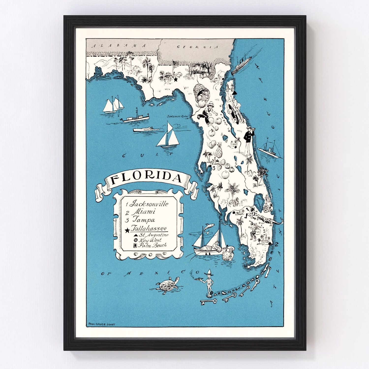 Vintage restored map of Florida, 1931, Depression-era Sunshine State cartography