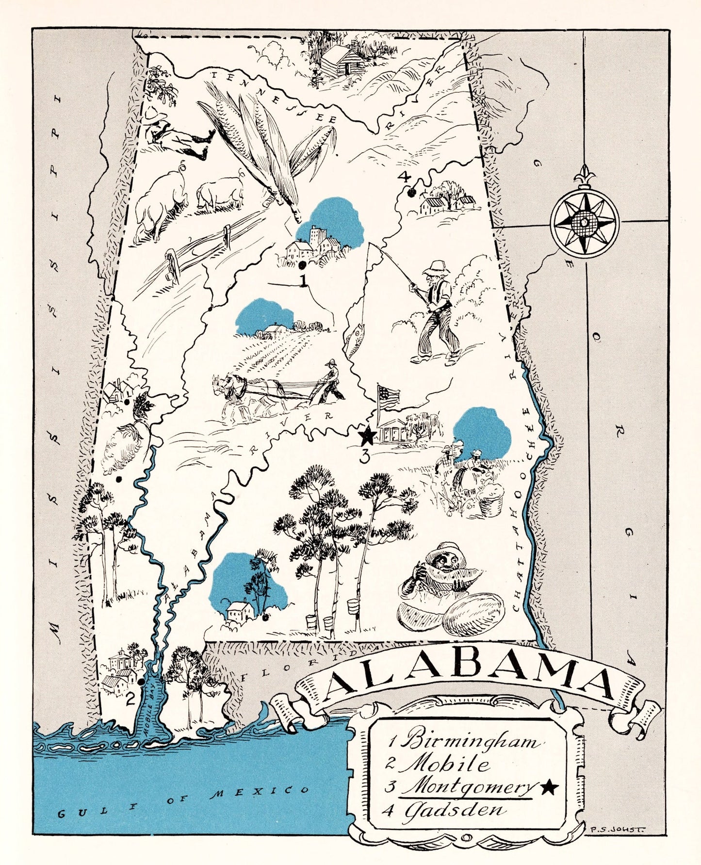 Vintage Map of Alabama, 1931