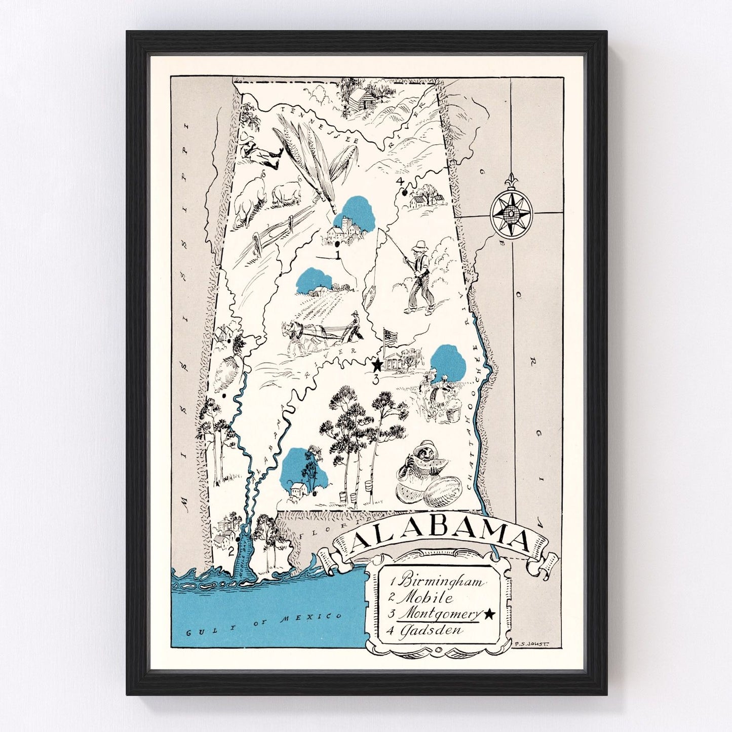 Vintage map of Alabama, 1931 - restored print