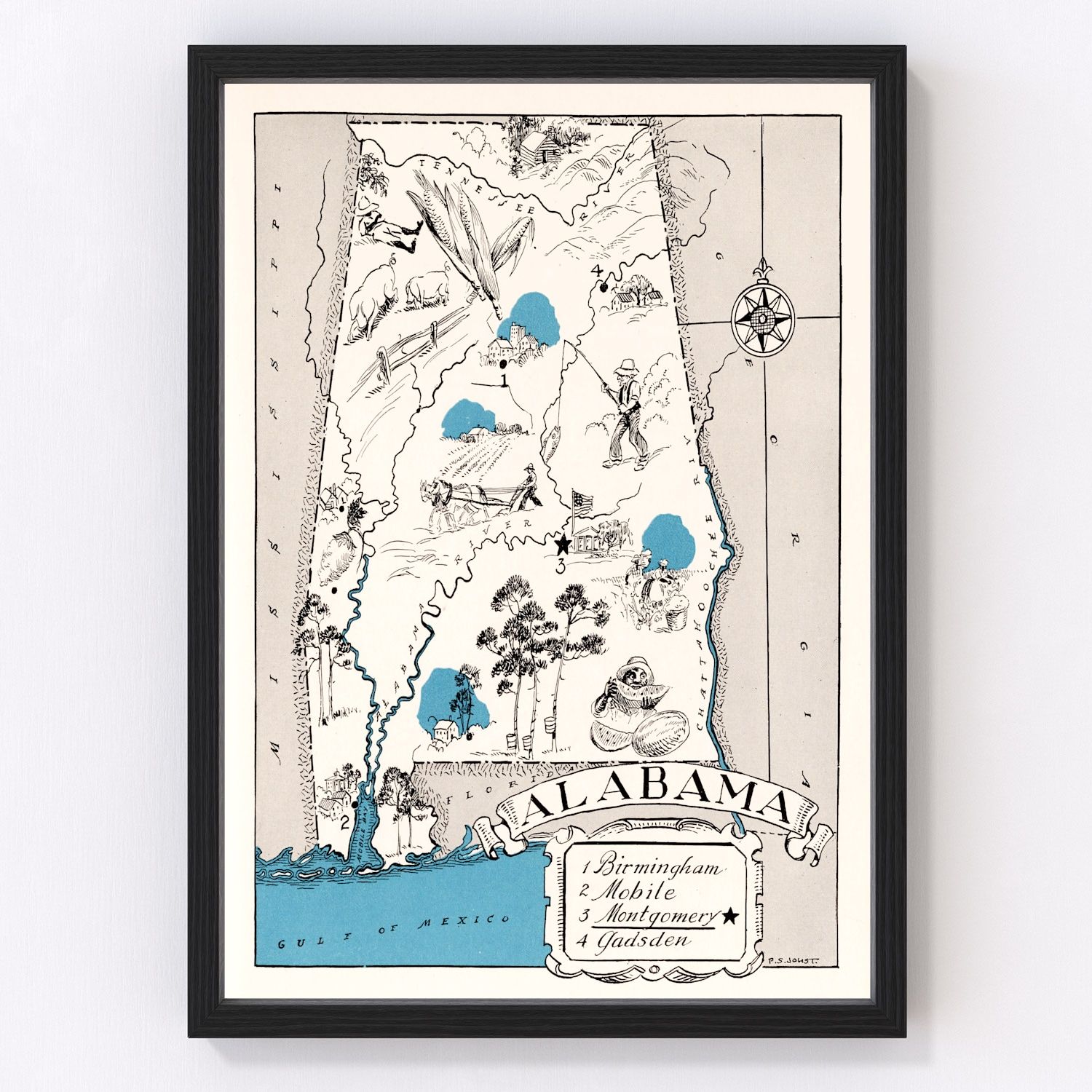 Vintage map of Alabama, 1931 - restored print