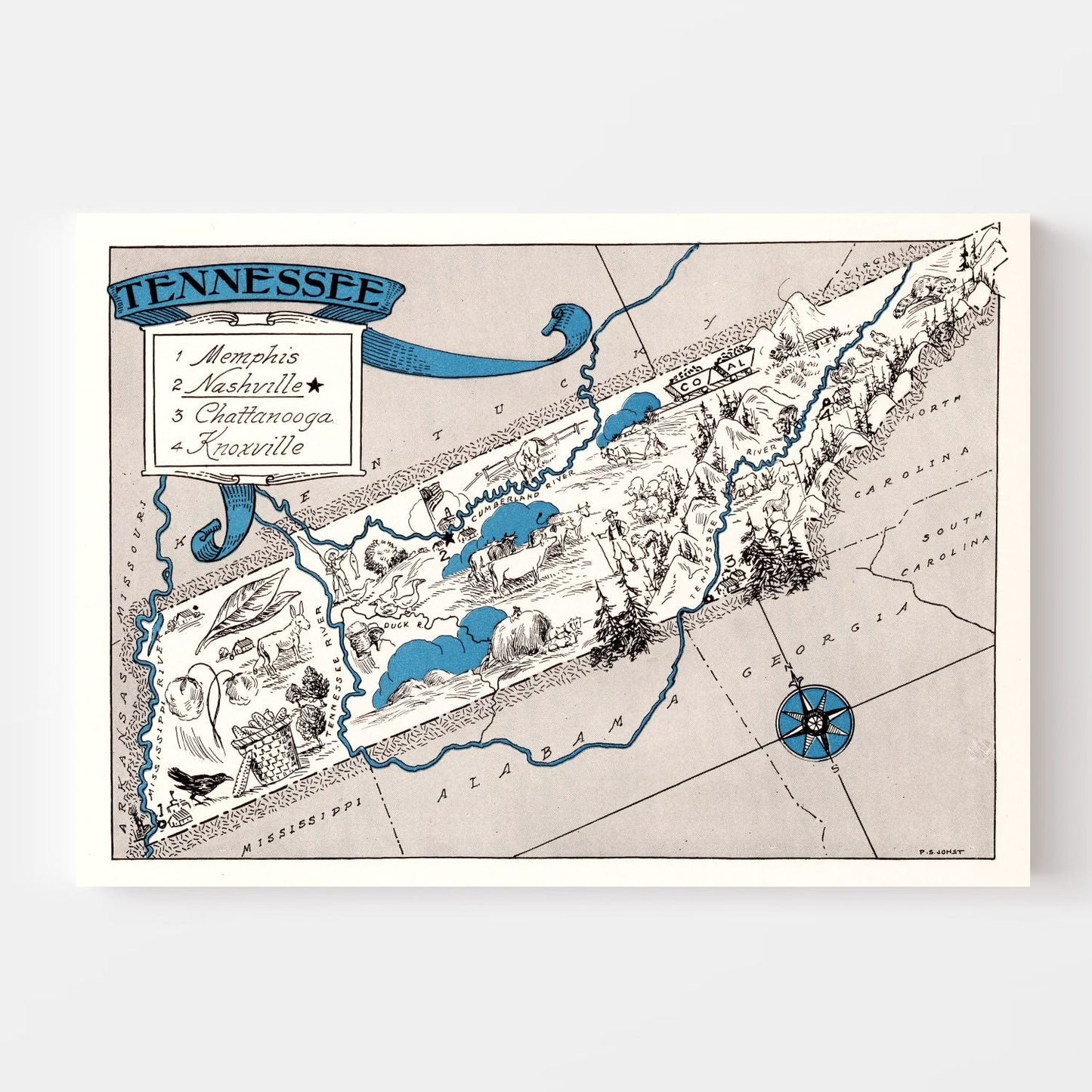 Vintage Map of Tennessee, 1931