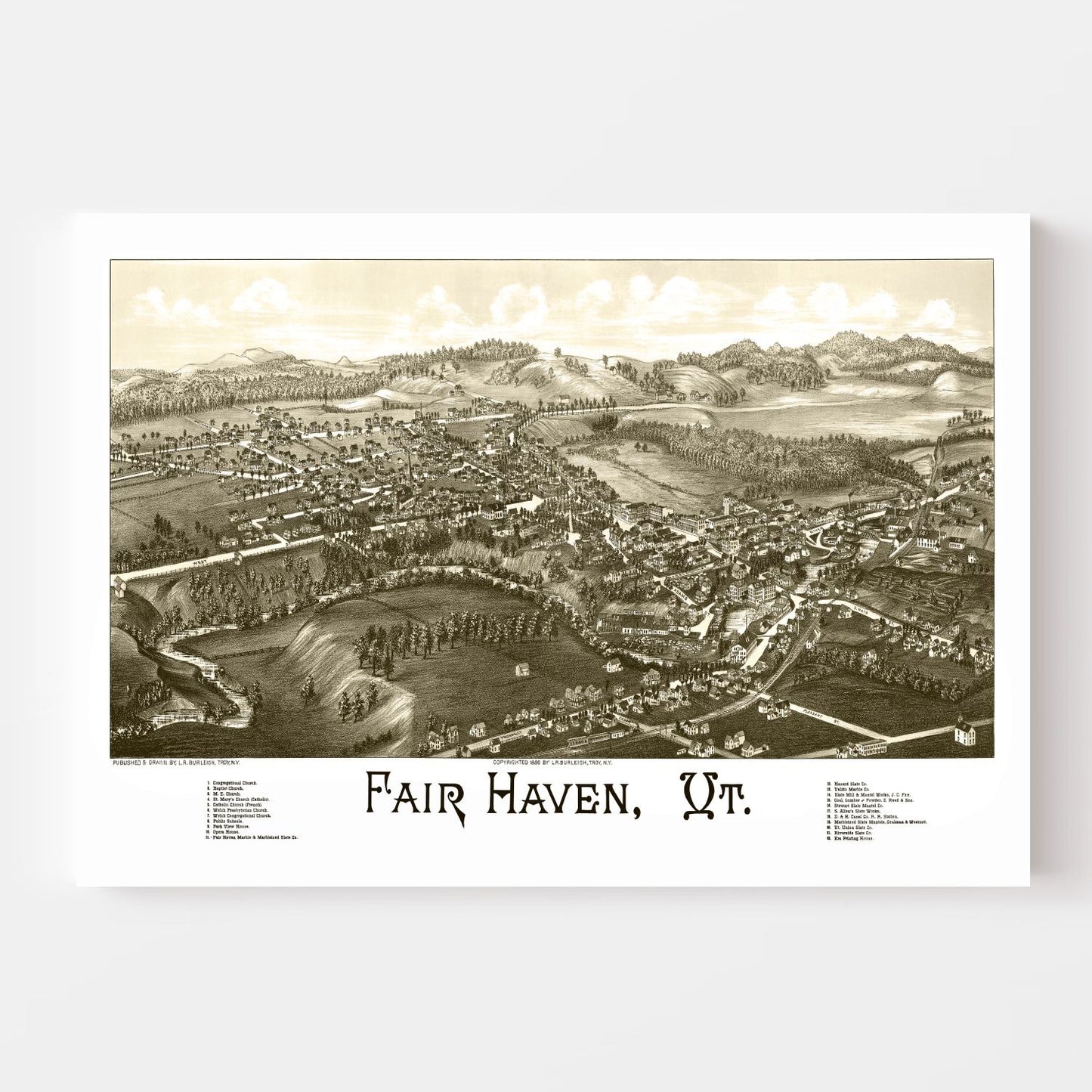 Vintage Map of Fair Haven, Vermont, 1886
