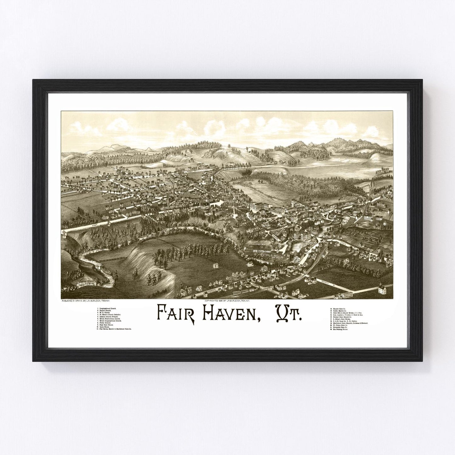Vintage map of Fair Haven, Vermont, 1886