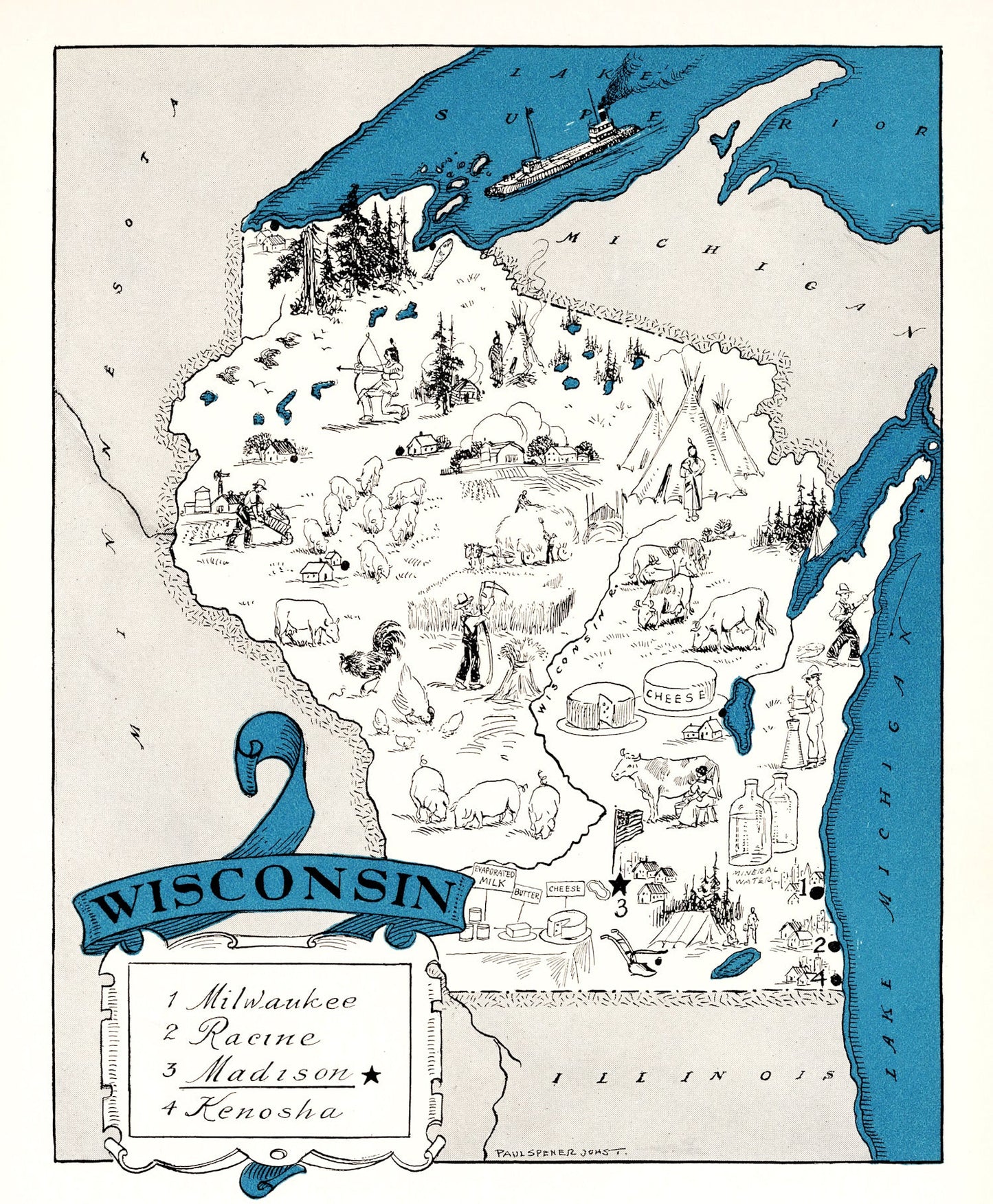 Vintage Map of Wisconsin, 1931