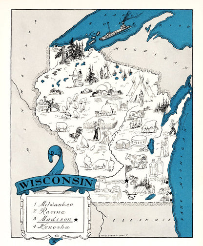 Vintage Map of Wisconsin, 1931