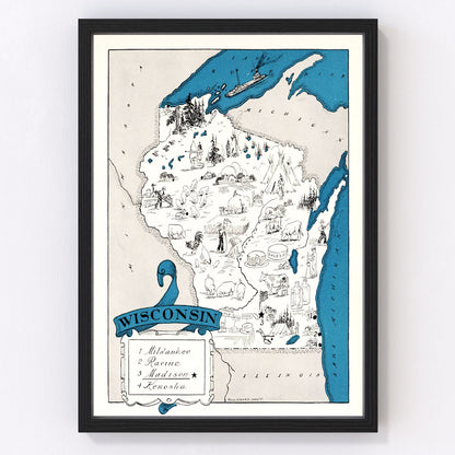 Vintage map of Wisconsin state, 1931, interwar era restored