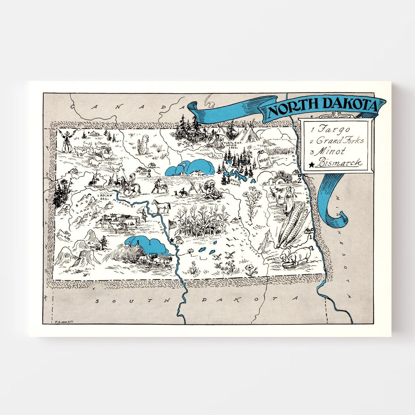 Vintage Map of North Dakota, 1931