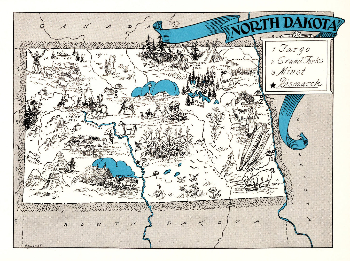Vintage Map of North Dakota, 1931