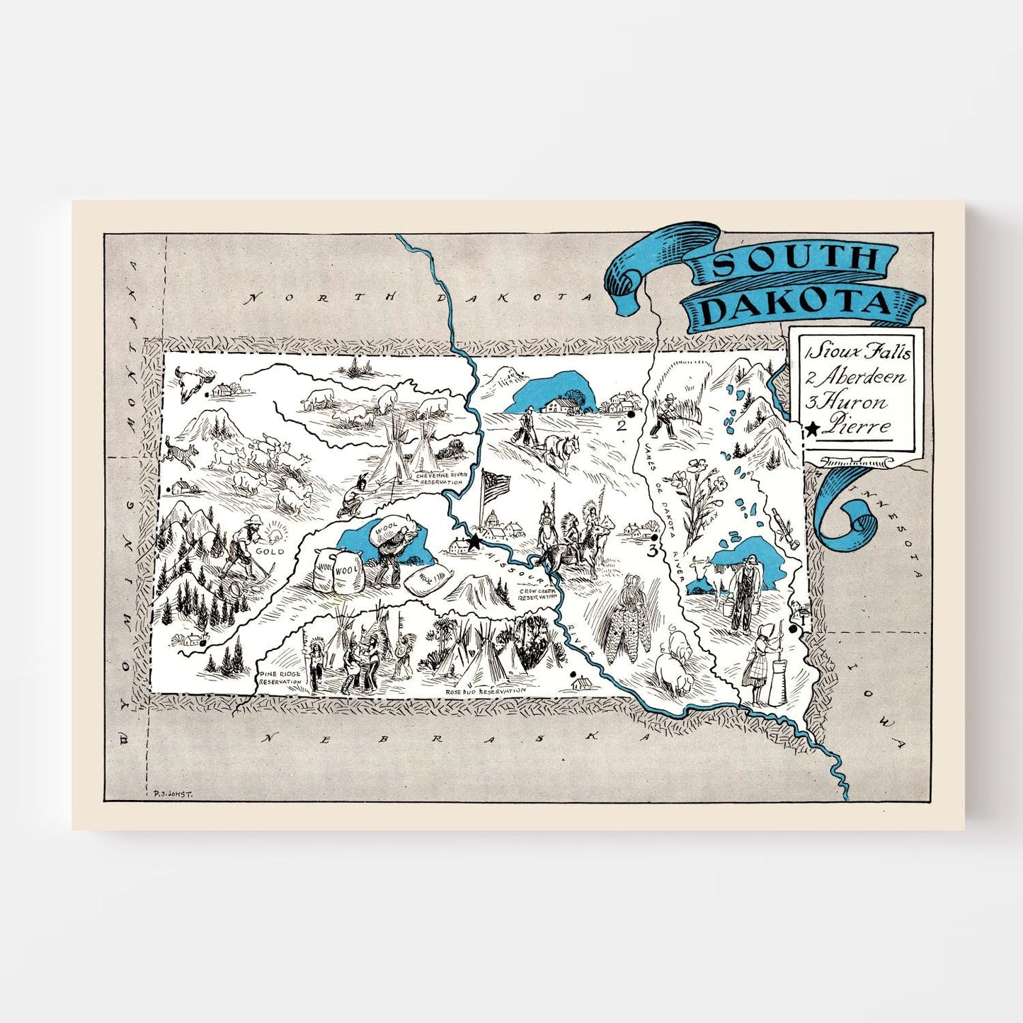 Vintage Map of South Dakota, 1931