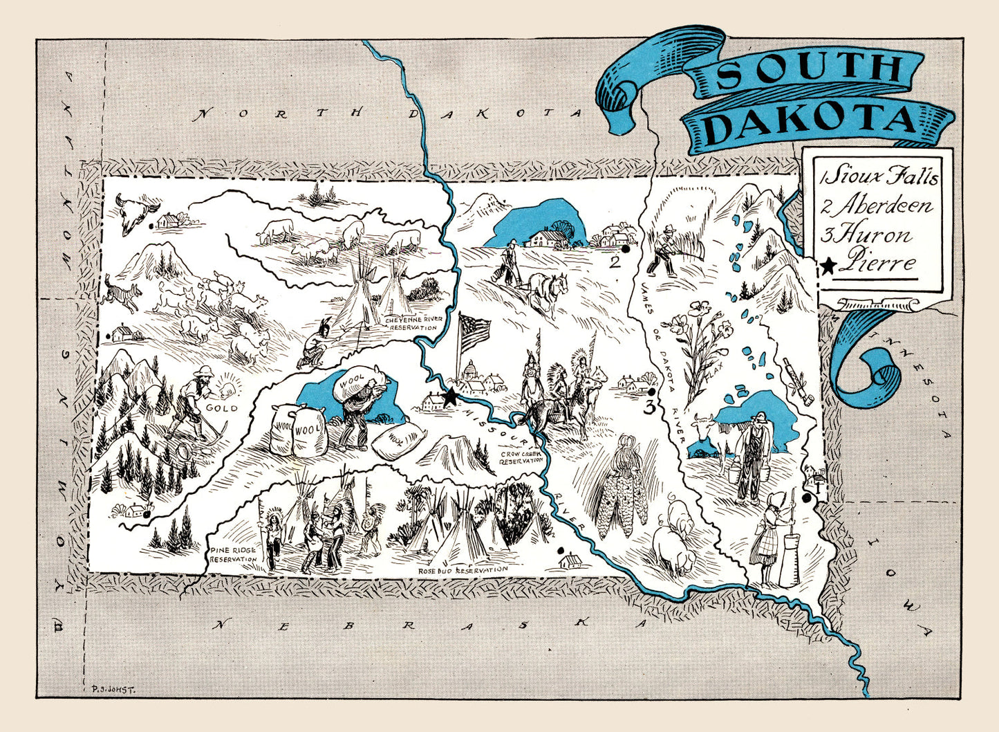 Vintage Map of South Dakota, 1931