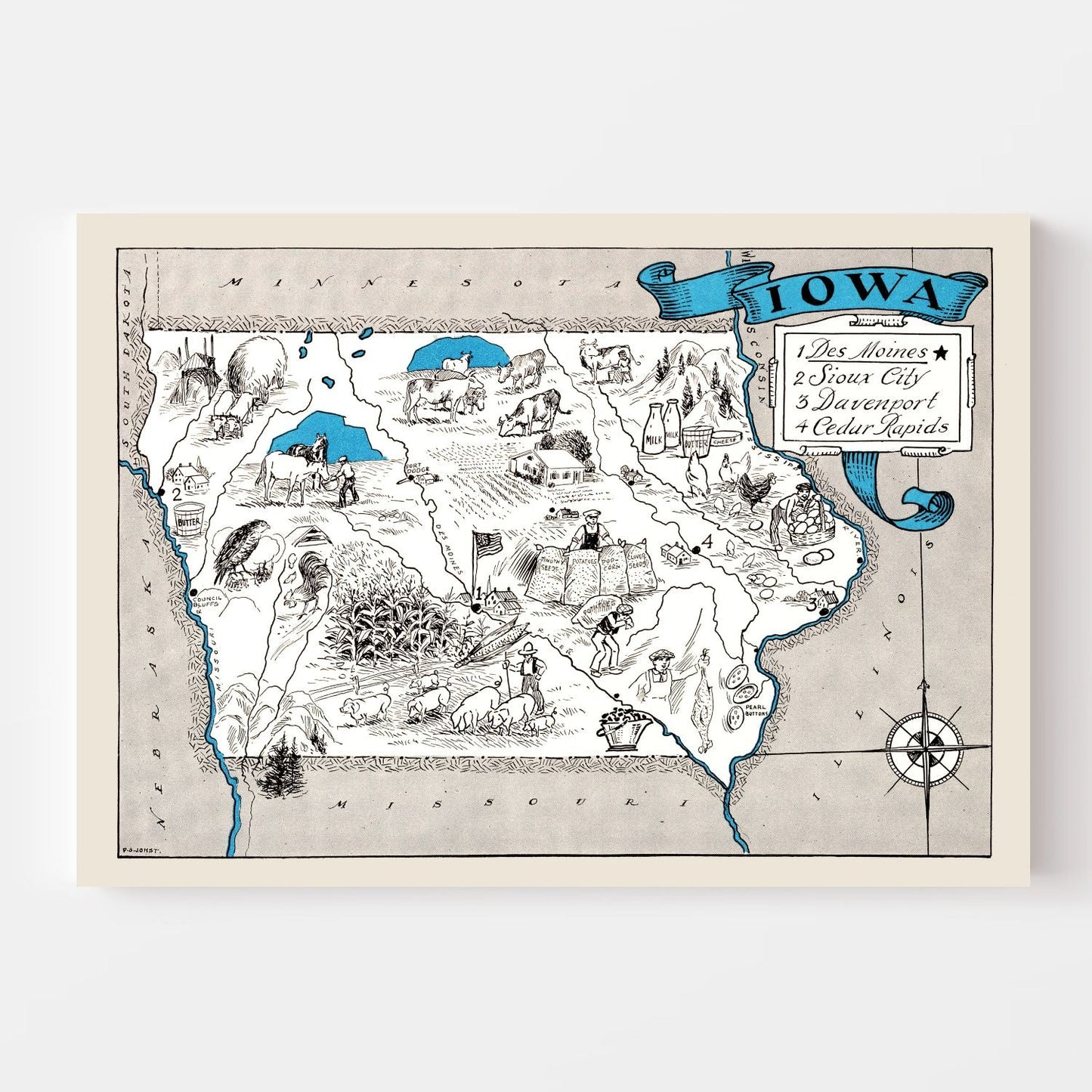 Vintage Map of Iowa, 1931