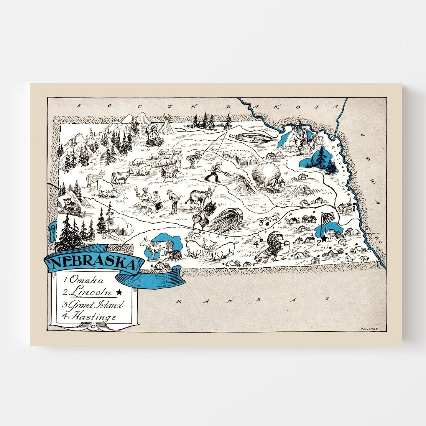 Vintage Map of Nebraska, 1931