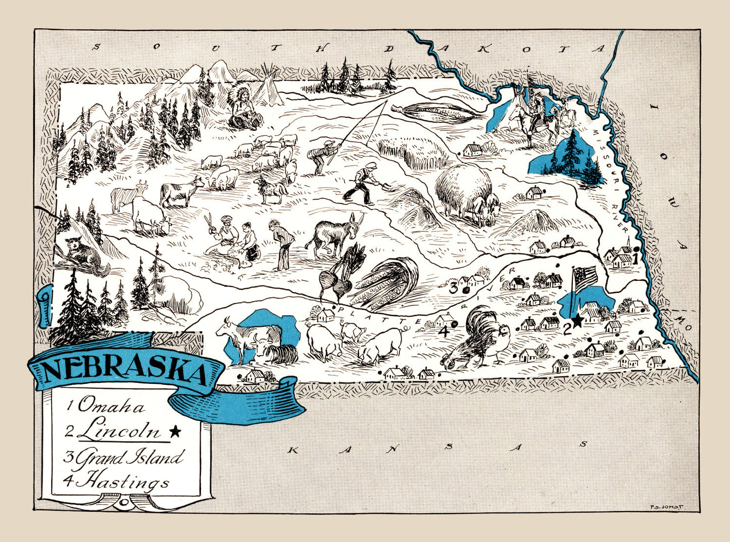 Vintage Map of Nebraska, 1931