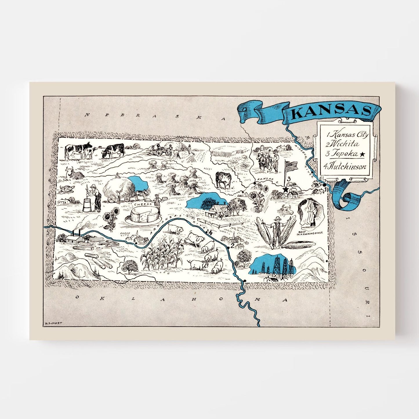 Vintage Map of Kansas, 1931