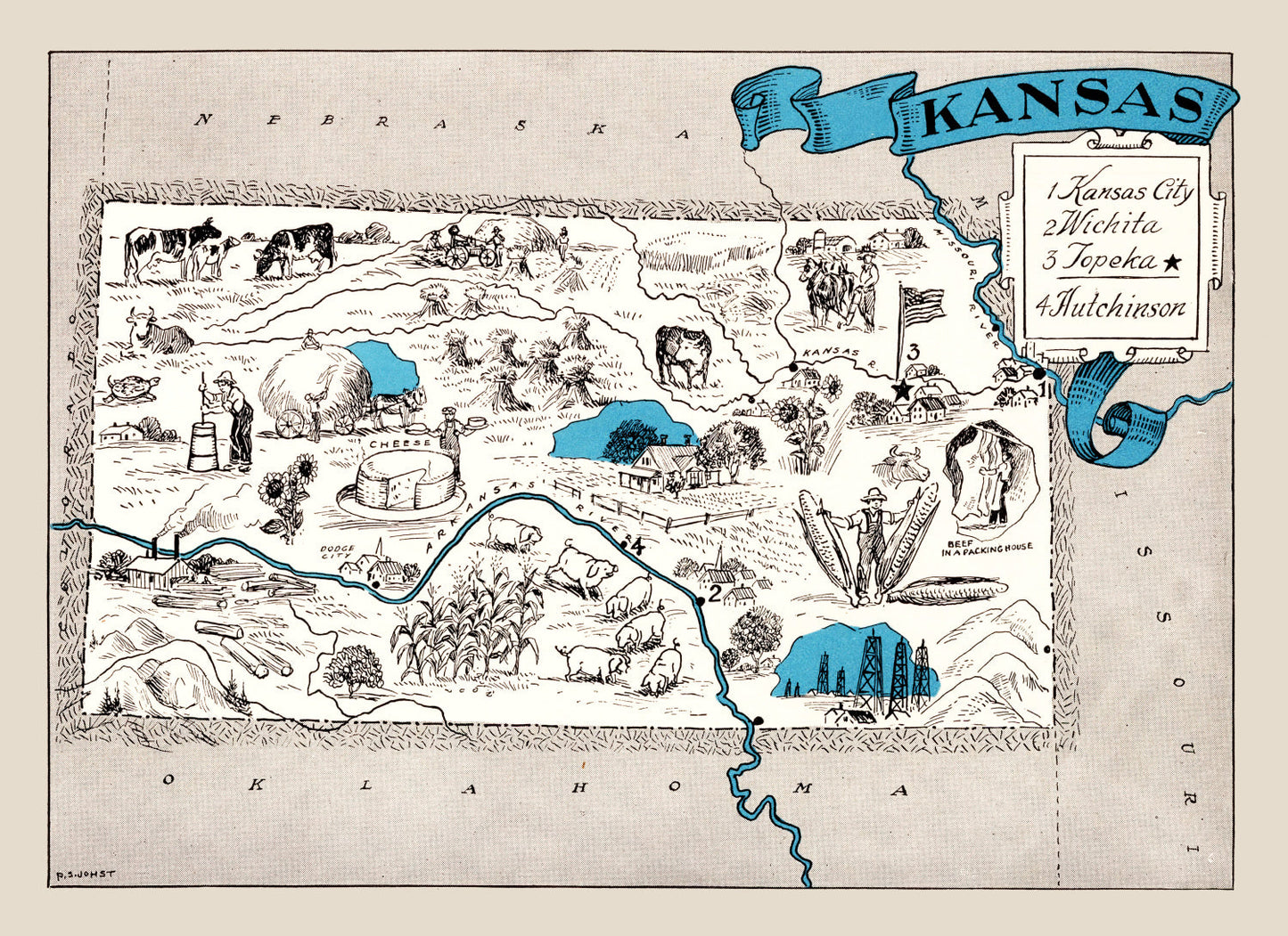 Vintage Map of Kansas, 1931