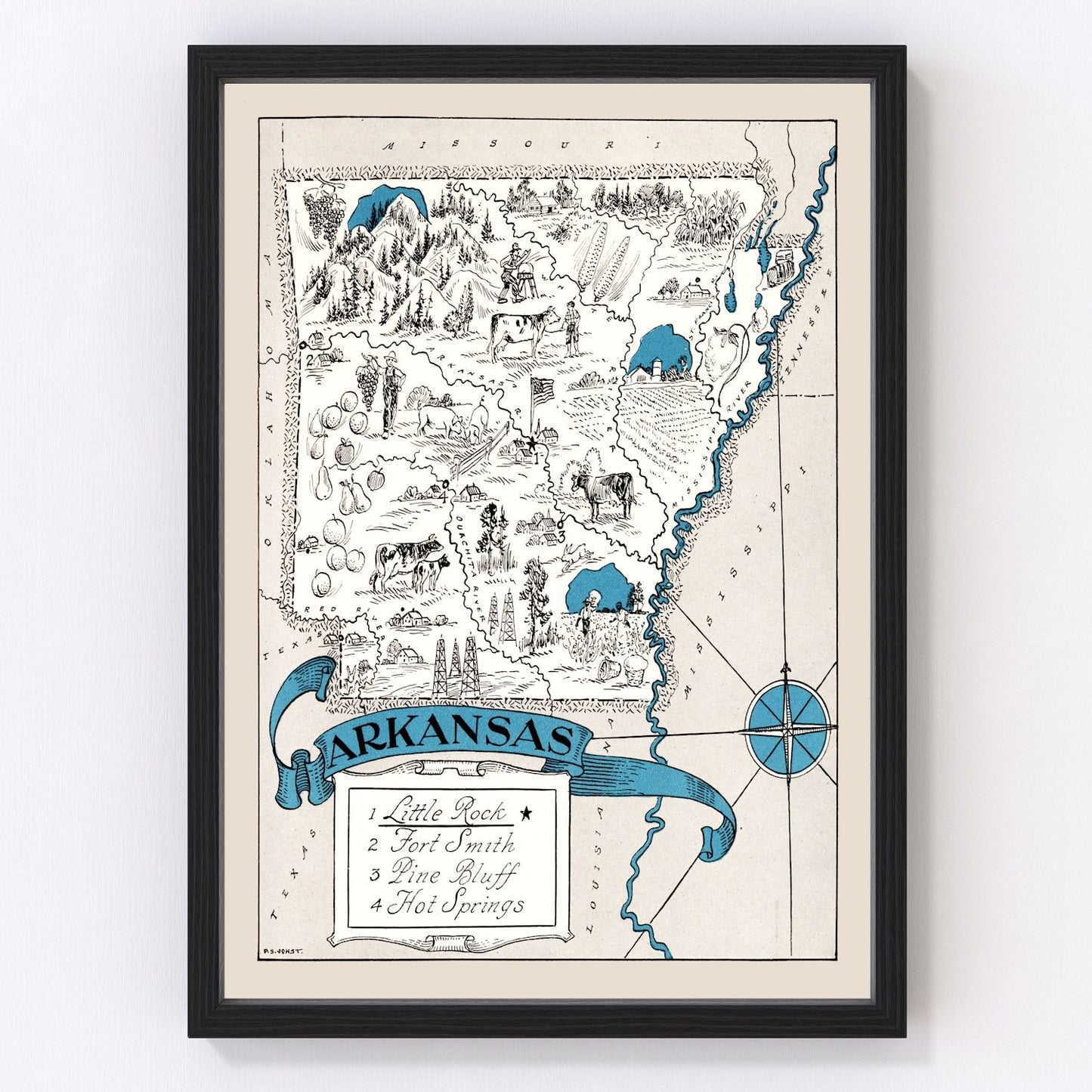 vintage map of Arkansas, 1931, early Depression era