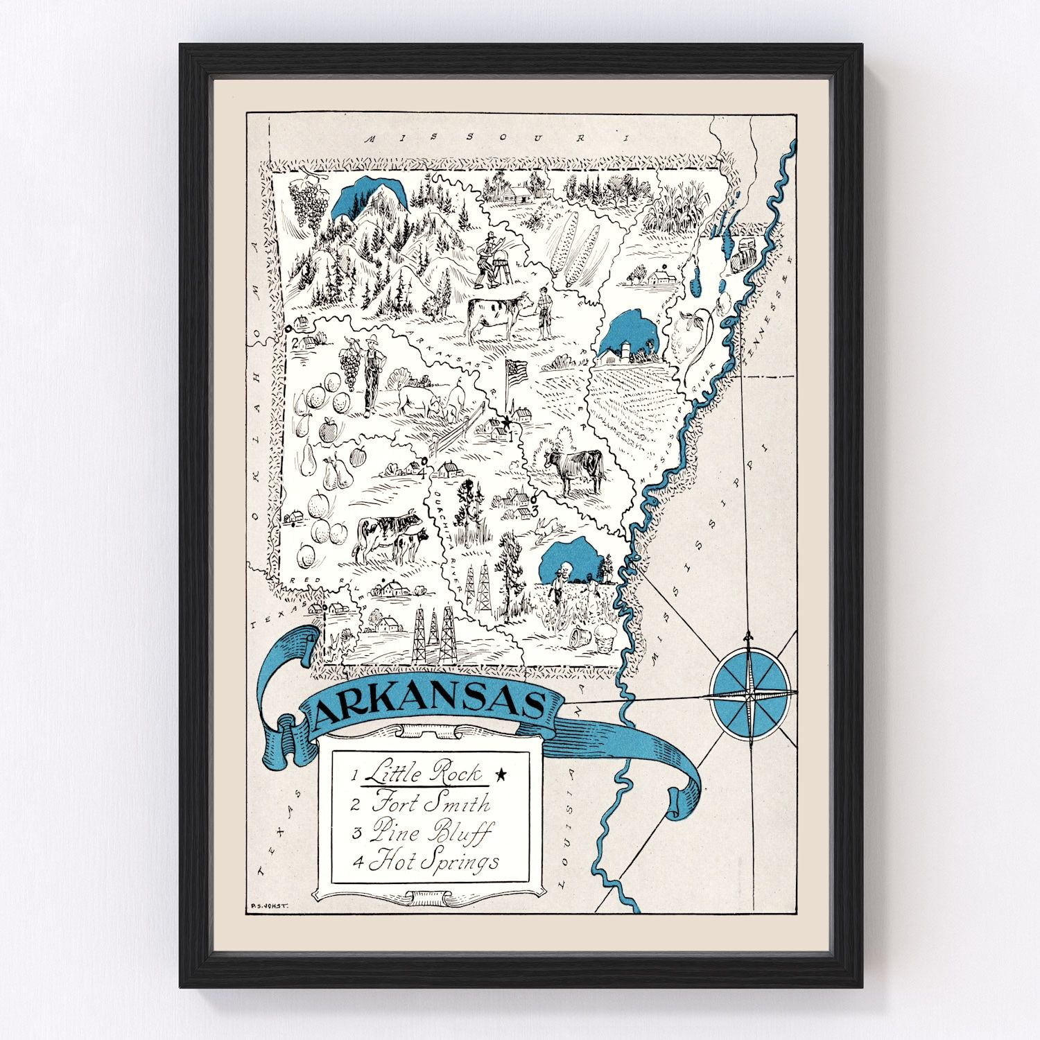 vintage map of Arkansas, 1931, early Depression era
