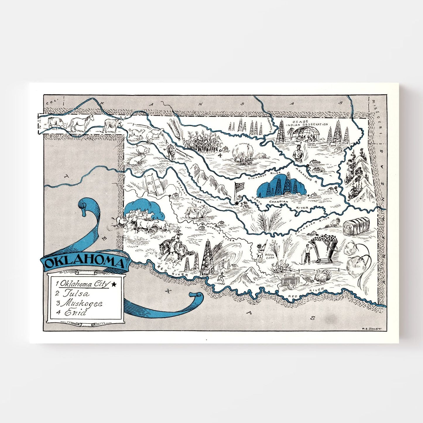 Vintage Map of Oklahoma, 1931