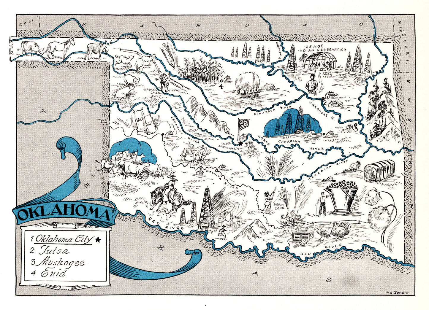 Vintage Map of Oklahoma, 1931