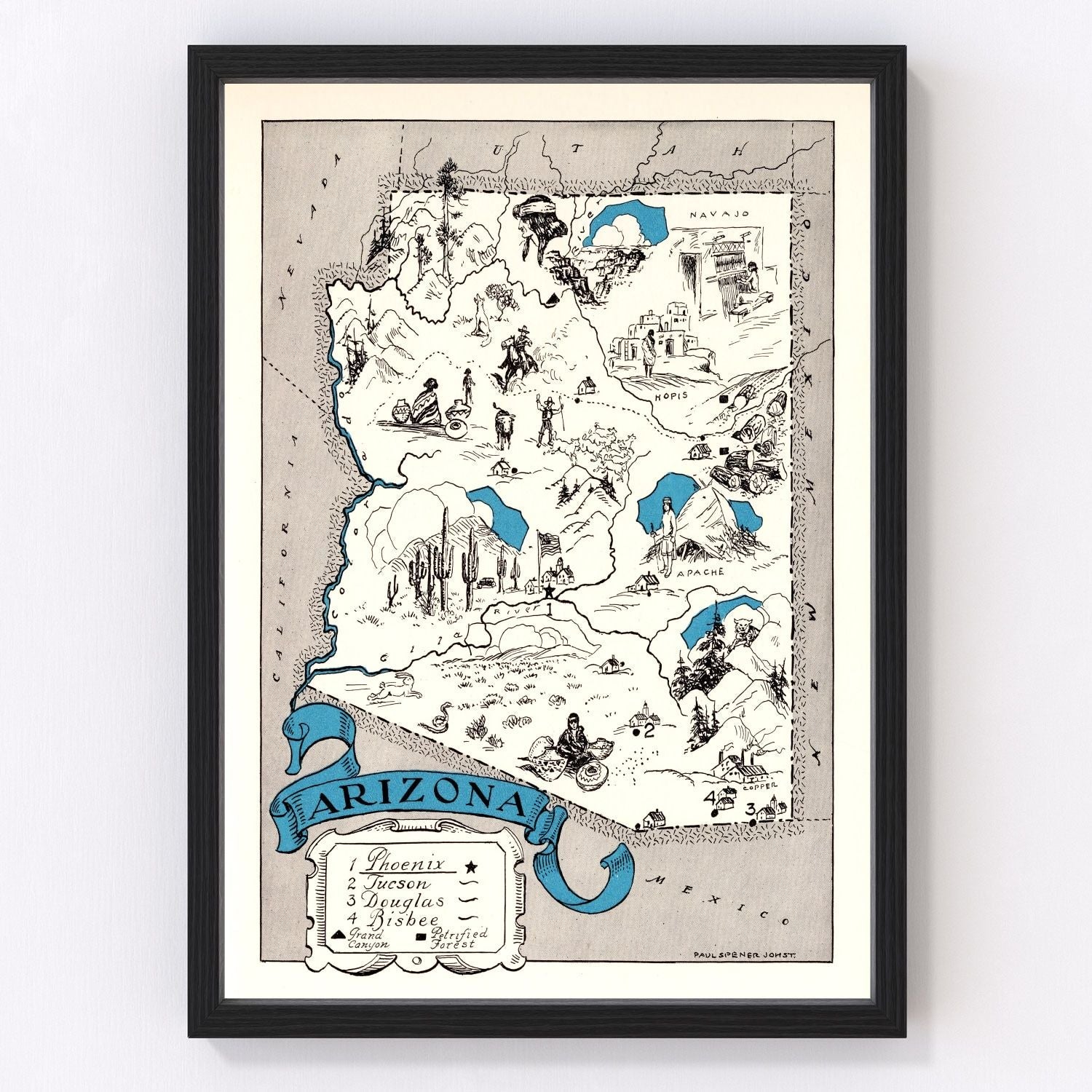 vintage map of Arizona, 1931, Route 66 era