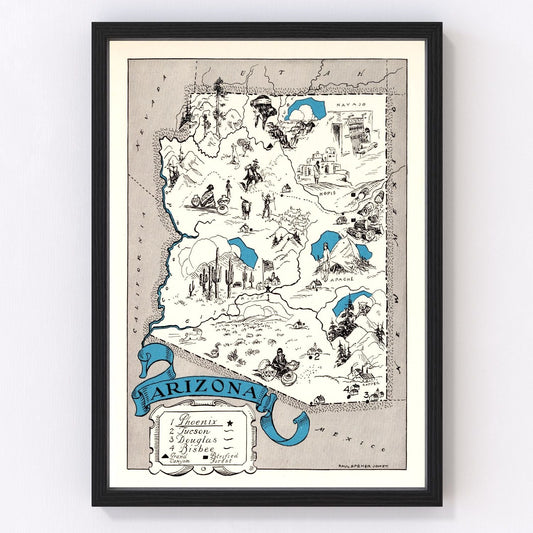 vintage map of Arizona, 1931, Route 66 era